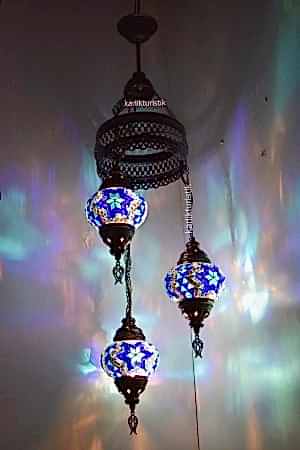 Turkish Mosaic 3 Ball Chandelier Moroccan Style Lamp I-S-C-5300