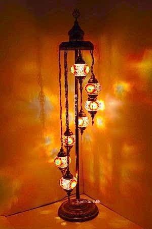 Mosaic glass Standing Floor Lamp with colorful 7 globe, Made in Turkey Original colorful mosaic handmade glass lamp,special corner light I-S-F-5506