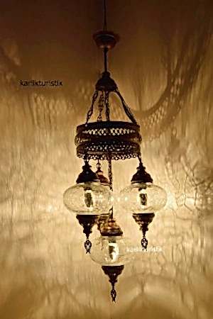 Ottoman Chandelier With 4 Crack Globes ,Turkish Lamp, Moroccan Lamp,Turkish Chandelier I-S-C-5322