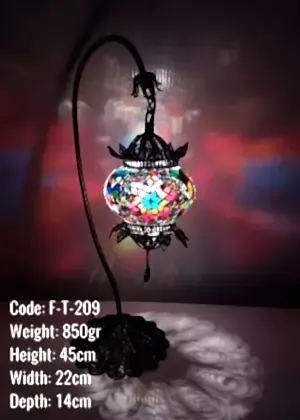 Bakır Telkari Mozaik Masa Lambası Olta Deveboynu