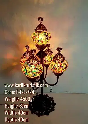 Mozaik Bakır Telkari Şamdan (Lambader)