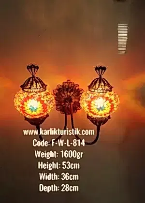 Bakır Telkari Duvar Lambası Mozaik Çift Aplik Yukarı Yönlü