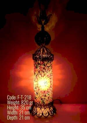 Bakır Telkari Silindir Masa Lambası Mozaik