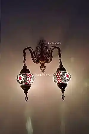 Mozaik Aplik ,Çiftli Aşağı Yönlü Dekoratif Duvar  Lambası,Otantik Lamba,Mozaik Lamba I-S-W-5409