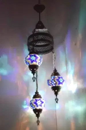 Mozaik Lamba Avize 3lü Sarkıt Dekoratif Aydınlatma Tavan Lambası Renkli El Yapımı I-S-C-5300
