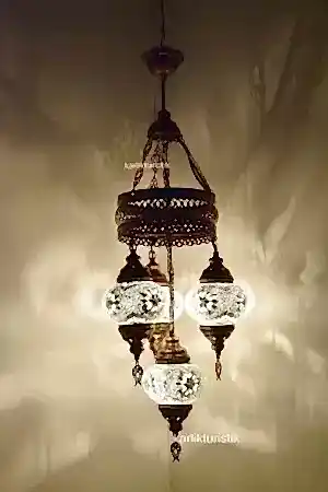 Mozaik Lamba Avize 4lü Sarkıt Rustik Tavan Lambası Renkli Osmanlı Avize I-S-C 5321