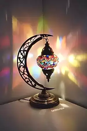 Mozaik Masa Lambası Hilal,Türk Yapımı Masa Lambası Yarım Ay, Mozaik Masa Lambası