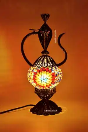 Mozaik İbrik Bakır Telkari Masa Lambasi No:2 Boy - F-T-204