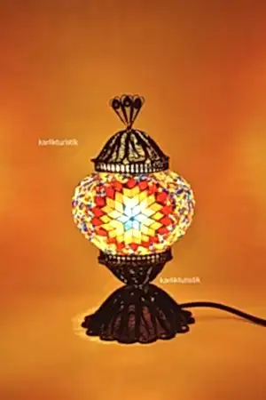 Mozaik Masa Lambası Bakır Telkari No:2 Boy F-T-201