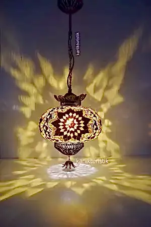 Mozaik Askılı Lamba Bakır Telkari No5  F-M-H-505