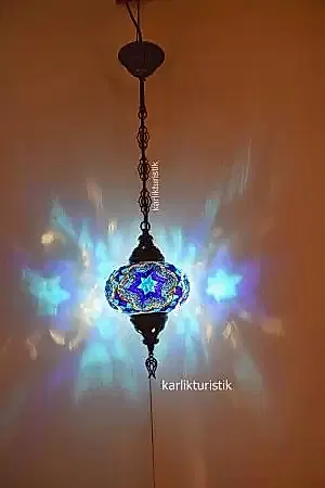 Mozaik Cam Metal Sıvama Tekli Askılı Lamba - I-S-H-5202