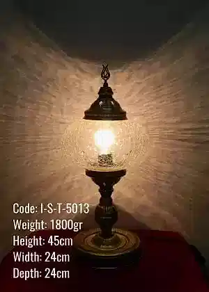 Osmanlı Metal Sıvama Masa Lambası Abajur No5 Cam Şefaf Çatlak - I-S-T-5013