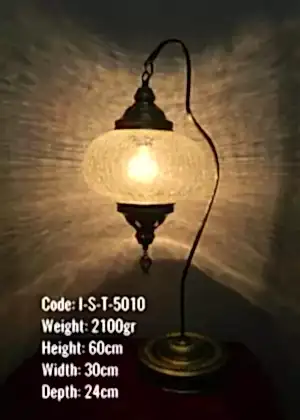 Osmanlı Cam Masa Lambası Metal Sıvama Deve Boynu Olta Abajur No5 Şefaf Çatlak- I-S-T-5010
