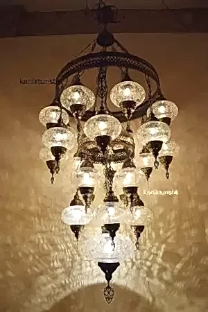 Osmanlı Lamba Avize 25 li Sarkıt Otantik Tavan Lambası Şeffaf Sarkıt I-S-C-5328