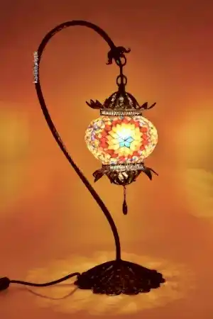 Deveboynu No2 Mozaik Taçlı Telkari Oltali Masa Lambasi - F-T-209