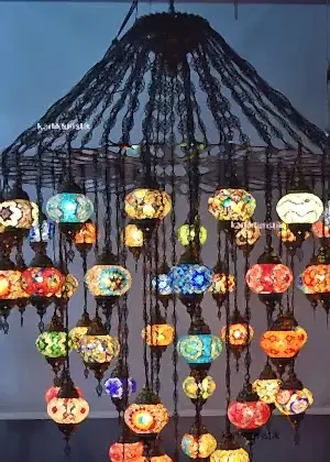 Büyük Avize,Türk Mozaik Tavan Lambası Avize,Lazer Kasnak 57 Lİ