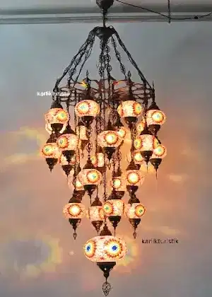 Büyük Avize,Türk Mozaik Tavan Lambası Avize,Lazer Kasnak 25 li