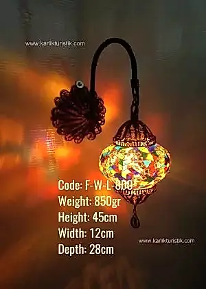 Bakır Telkari Duvar Lambası Mozaik Tek Aplik Aşağı Yönlü NO2