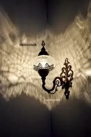 Osmanlı Aplik,tekli Yukarı Yönlü Dekoratif Duvar Lambası,otantik Lamba,şefaf Çatak Camlı lazerli