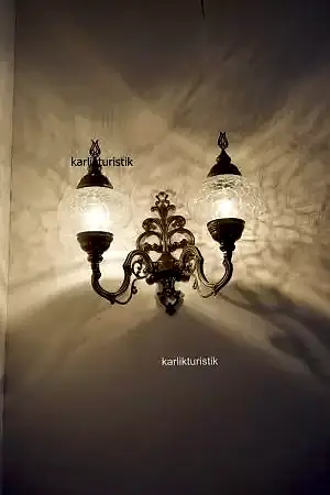 Osmanlı çatlama desen şefaf camlı sıvama çiftli duvar apliği yukarı yönlü