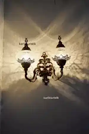 Osmanlı çatlama desen şefaf camlı sıvama çiftli duvar apliği yukarı yönlü lazerli