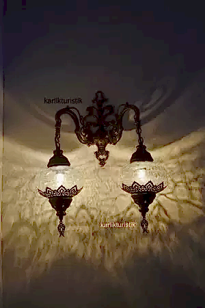 Osmanlı Aplik,çiftli Aşağı Yönlü Dekoratif Duvar Lambası,otantik Lamba,Lazerli