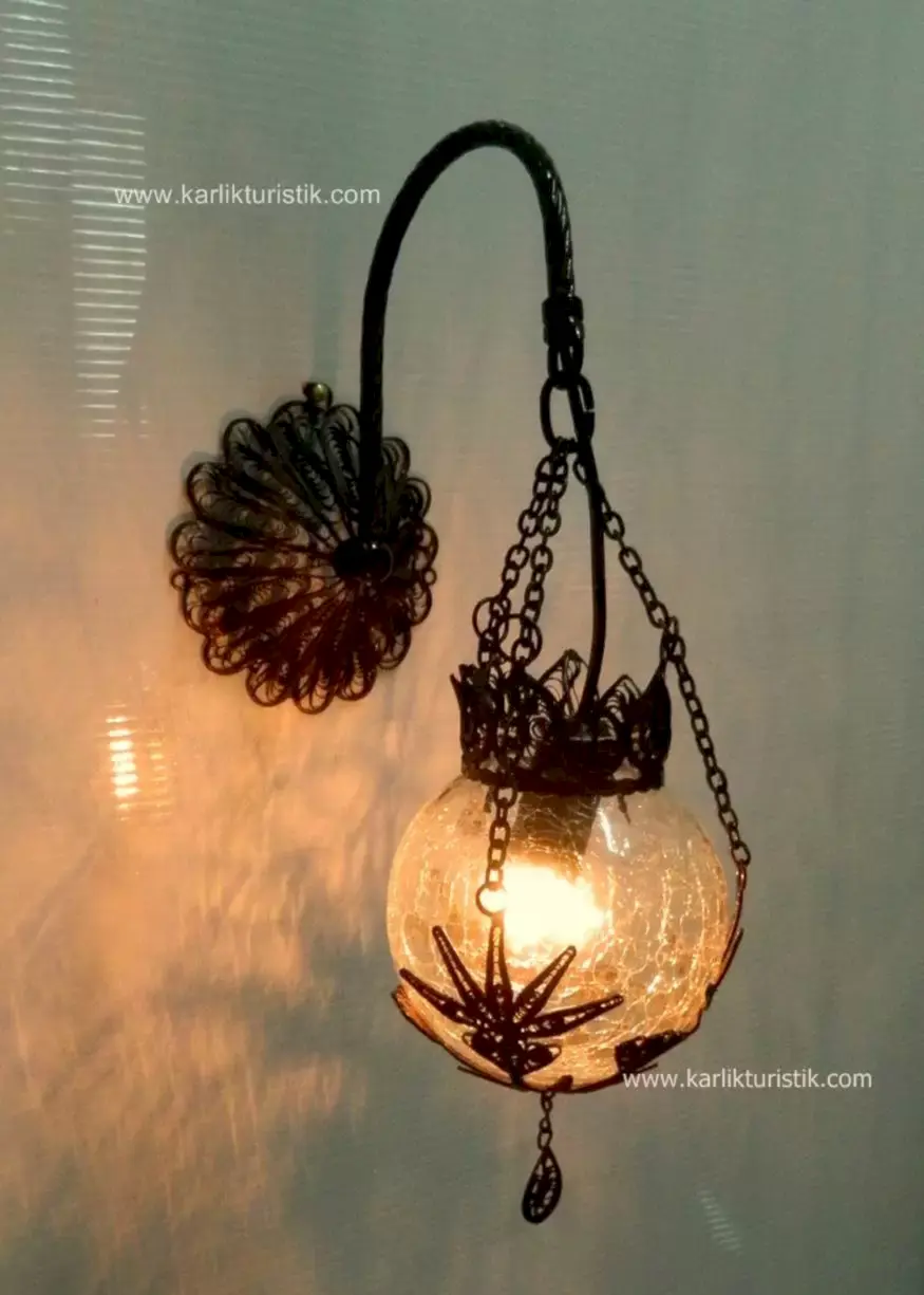 Osmanlı Duvar Lambası minik top Camlı Telkari APLİK Otantik11