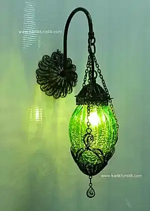 Otantik  Duvar Lambası Minik Şimşek Camlı Telkari Tek Zincir Lamba Aplik
