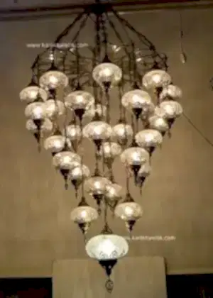 Osmanlı Tarzı Lamba Avize 29 Camlı  Şefaf Sarkıt Lazerli Avize