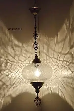 Osmanlı Tekli Sarkıt Şefaf  Lamba  Çatak Desen Otantik Metal No5  I-S-H-5208