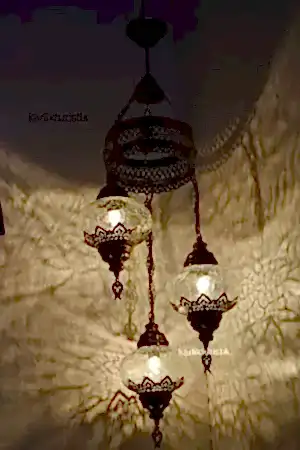 Osmanlı Lamba Avize 3lü Sarkıt Dekoratif Aydınlatma Tavan Lambası Şefaf Çatak Lazerli