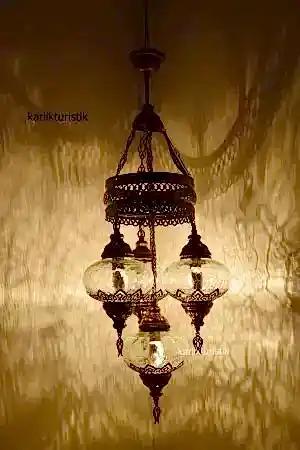 Osmanlı Lamba Avize 4lü Sarkıt Rustik Dekoratif Aydınlatma Tavan Lambası Şefaf Lazeri
