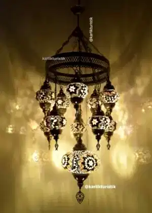 Hotel avizeleri otantik türk tarzı cafe avizesi 10+1 MOZAİK CAMLI SARKIT LAMBA  -I-S-C-5314