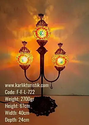 Mozaik Lamba Bakır Telkari 3 lü Şamdan Lambader - F-F-L-722