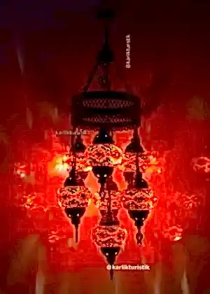 Türk Lambaları 6+1 , Türk Avizesi Renkli, Mozaik Lambalar, Osmanlı Lambaları ve Avizesi, Mozaik Avize, Dekoratif Asılı Lamba I-S-C-5306