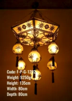 Plafonyer Plexi Glass Osmanlı Altıgen 7 li Telkari Top Avize - F-P-G-1202