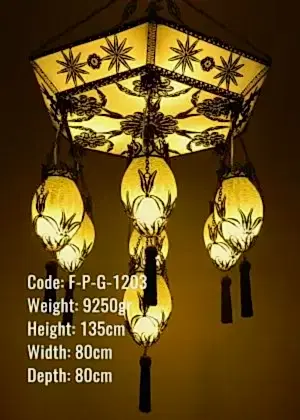 Plafonyer Plexi Glass Osmanlı Altıgen 7 li Telkari Kavun Avize - F-P-G-1203