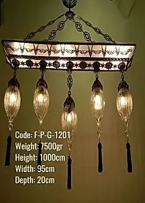 Plafonyer Plexi Glass Osmanlı Dikdörtgen 5 li Telkari Çekme Avize - F-P-G-1201