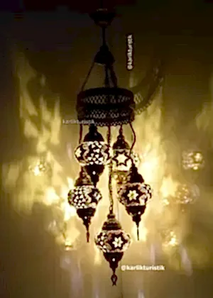 Türk Lambaları Dekoratif Lamba Mozaik Set Avize 5 li Karışık Model Metal Sıvama No2 I-S-C-5302