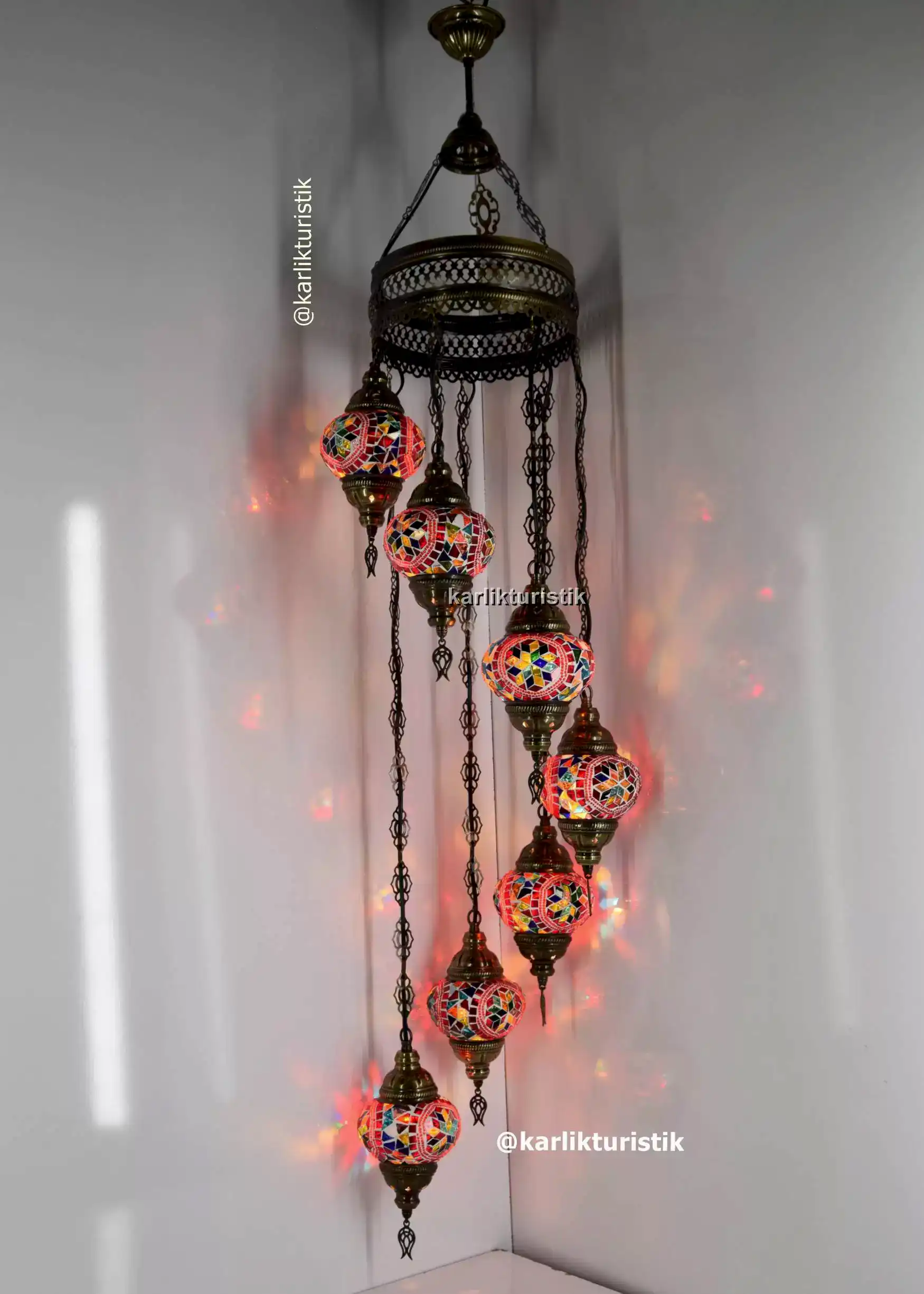 türk lambaları ,mozaik 7 li sarkıt avize otantik aydınlatma68