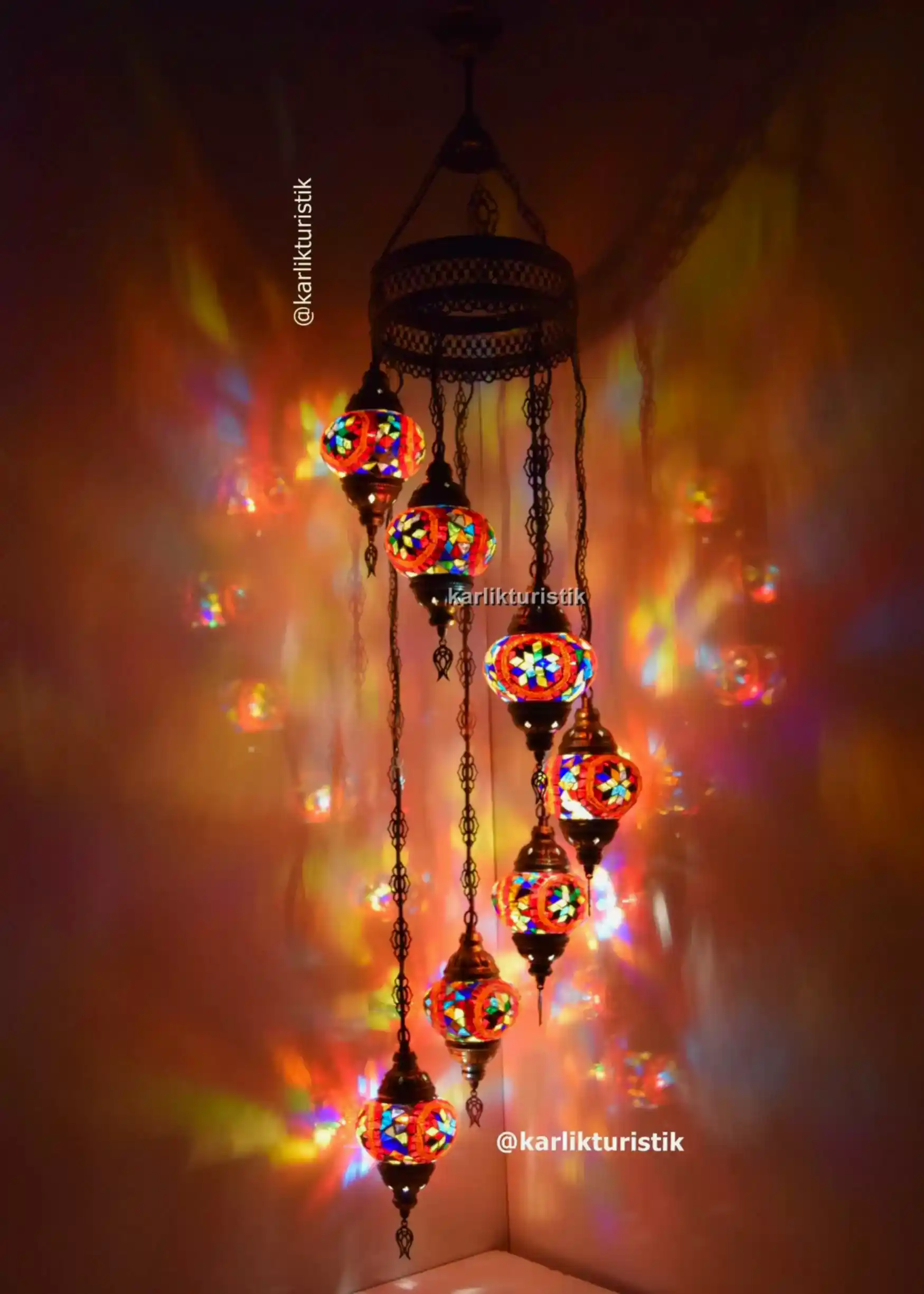 türk lambaları ,mozaik 7 li sarkıt avize otantik aydınlatma69