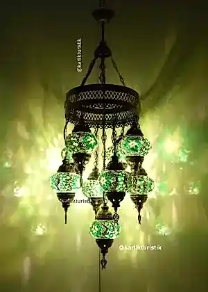 Türk lambaları ,restorant avizeleri 8+1 mozaik lamba Avize Karışık Model Metal Sıvama -I-S-C-5310