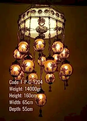 Plafonyer Plexi Glass Osmanlı Sekizgen 17 li Telkari Top Avize - F-P-G-1204