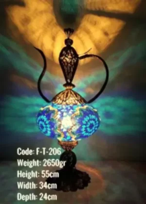 Bakır El Emeği Telkari No5 Mozaik Masa Lambası İbrik - F-T-206