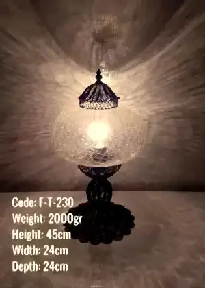 No5 Şefaf Çatlatılmış Cam Bakır El Emeği Telkari Masa Lambasi - F-T-230