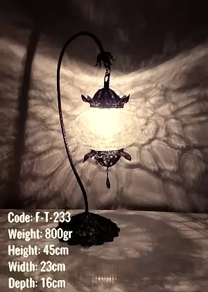 No3 Şefaf Çatlatılmış Cam Bakır El Emeği Telkari Taçlı Olta MasaLambasi - F-T-233