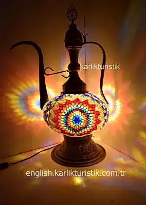 Mozaik Masa Lambası XXLARGE NO6 CAM Dekoratif Dövme İbrik Şekli Abajur Hediye Için Otantik Masaüstü Aydınlatma