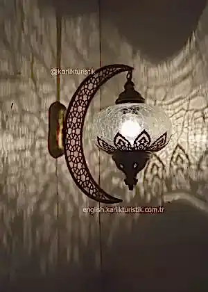 Büyük Boy Osmanlı Aplik Lamba Hilal Dekoratif Duvar Otantik Aplik Yarım Ay lazerli