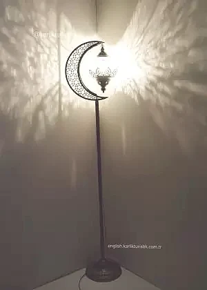 Otantik Tekli Köşe Lambası Uzun Hilal Şeklinde Dekoratif Lambader  Gece Lambası lazerli