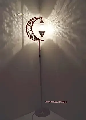 Otantik Tekli Köşe Lambası Uzun Hilal Şeklinde Dekoratif Lambader  Gece Lambası